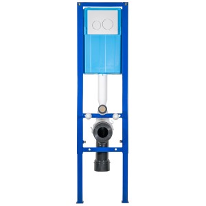 Siamp WC-Vorwandelement Ingenio Set mit blauem Rahmen und Spülkasten für Trockenbau.