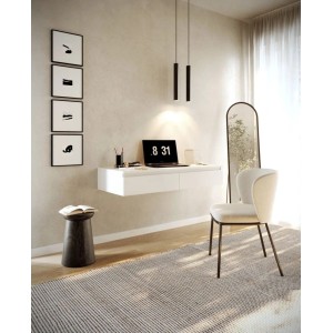 Weißer Selsey Bemmi Wand-Schminktisch 120 cm mit 2 Schubladen in modernem Raum. Ideal als Hängeschreibtisch.