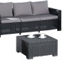 4-teiliges Gartenlounge-Set Mombasa aus Polyrattan in Graphit/Hellgrau mit Sofa, Sesseln und Tisch.