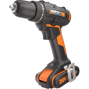 Worx 20V Akku-Bohrschrauber WX100 mit Akku und Tasche, schwarz-orange.