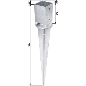 Einschlag-Bodenhülse, verstellbar, feuerverzinkt für Vierkantholzpfosten.
