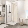 Begehbare Dusche mit Schulte Duschrückwand DecoDesign in Creme-Beige Hochglanz, 100x210 cm.