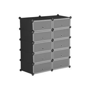 Schwarzes Songmics Regal mit 10 Ebenen für Schuhe oder Kleidung, 31x43x173 cm.