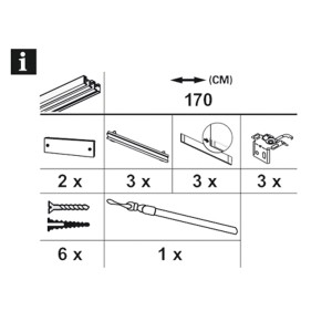 Bestandteile Gardinia Flächenvorhangschiene Komfort Komplett-Set 3-läufig Weiß 170 cm.
