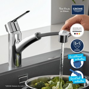 Grohe QuickFix Spültischarmatur Start Chrom mit ausziehbarer Brause im Einsatz.