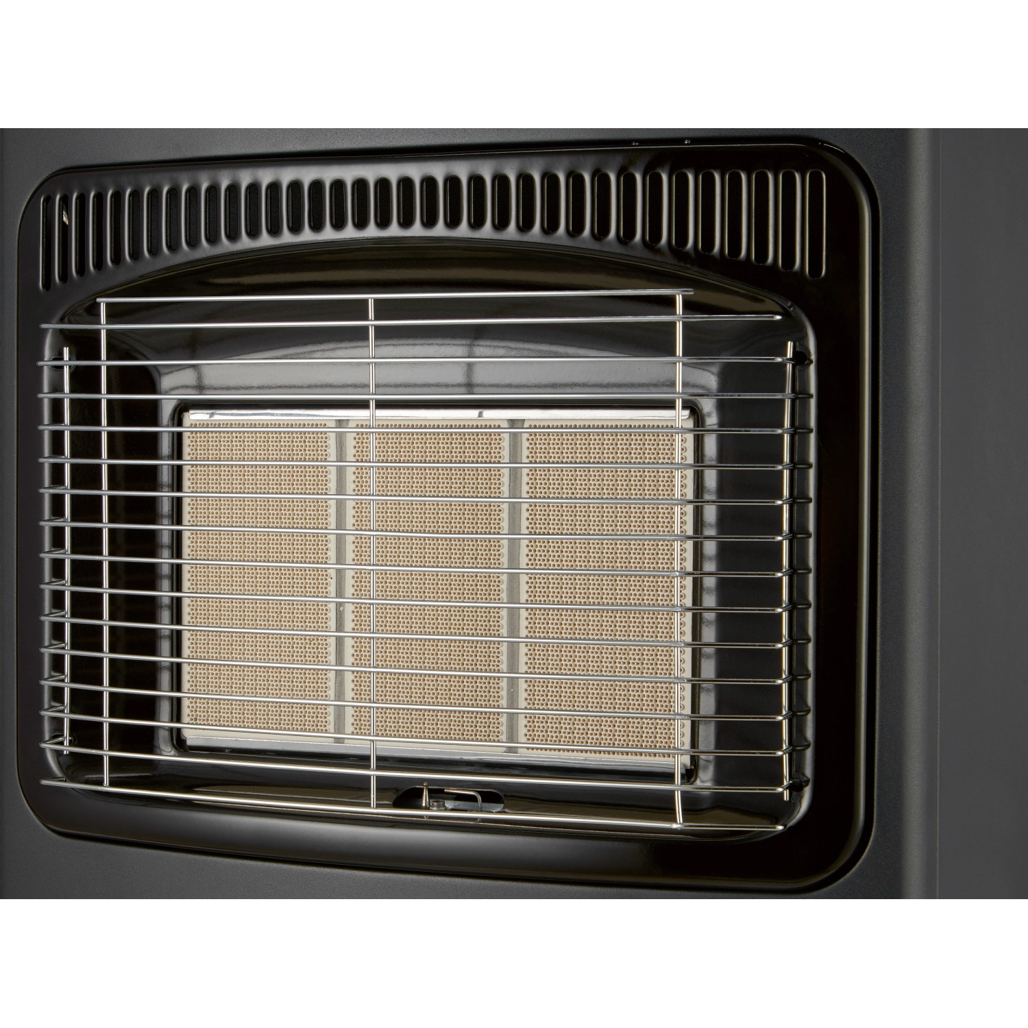 Detailaufnahme Infrarot-Gasheizofen mit Metallgitter. Gasheizer für Innen- & Außenbereich.