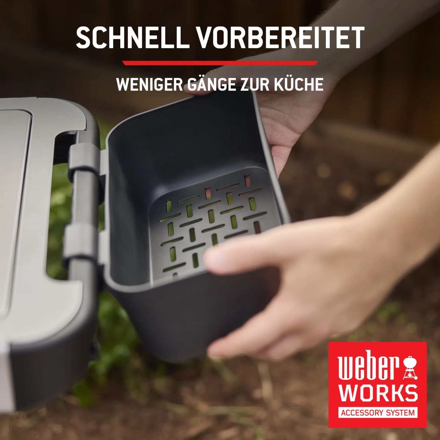 Weber Gasgrill Traveler: Zubehör-System für schnelles Vorbereiten am Grill.
