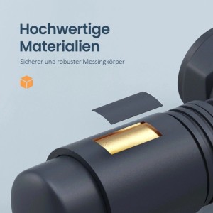 Anthrazitfarbenes Emke Heizkörper Multiblock Ventil, das seinen robusten Messingkern zeigt. Hochwertige Heizungs-Installation.