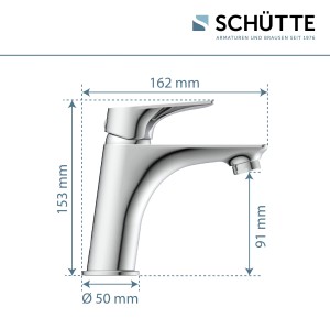Schütt Waschtischarmatur Boston Chrom, Maße: Höhe 153mm, Ausladung 162mm, Auslaufhöhe 91mm