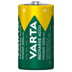 Varta Baby C HR14 NiMH Akku, 3000 mAh, in Grün-Gelb. Wiederaufladbare Batterie für Geräte.