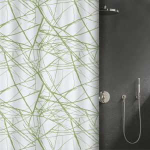 Spirella Elements Duschvorhang Fores, 180x180 cm, weiß-grün mit abstraktem Muster.