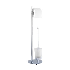 Wenko Stand WC-Garnitur Roma Chrom mit Toilettenpapierhalter und WC-Bürste.