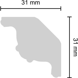 Profilquerschnitt des Decosa Zierprofils EZL05, 31x31mm, für Decken und Wände.