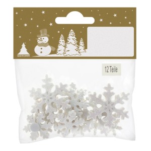 12 Schneeflocken aus Polyresin zum Kleben 3 Größen