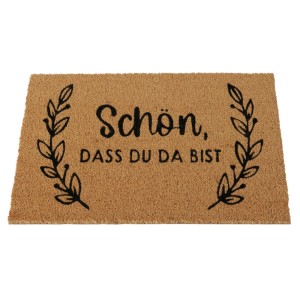 Fußmatte aus Kokos mit Aufdruck "Schön, dass du da bist", 60x40 cm, ideal als Geschenk.