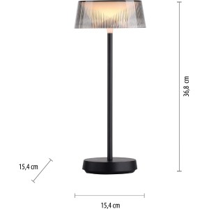 Schwarze Just Light. Tischleuchte Dora, akkubetrieben, für den Außenbereich. Dekoleuchte mit transparentem Schirm.