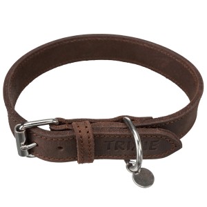 Dunkelbraunes Trixie Fettleder Halsband Rustic für Hunde, verstellbar von 57-66 cm.