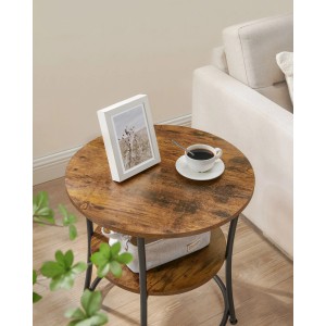 Songmics Couchtisch Dacey-old, runder Beistelltisch in Braun-Schwarz mit 2 Ablagen.