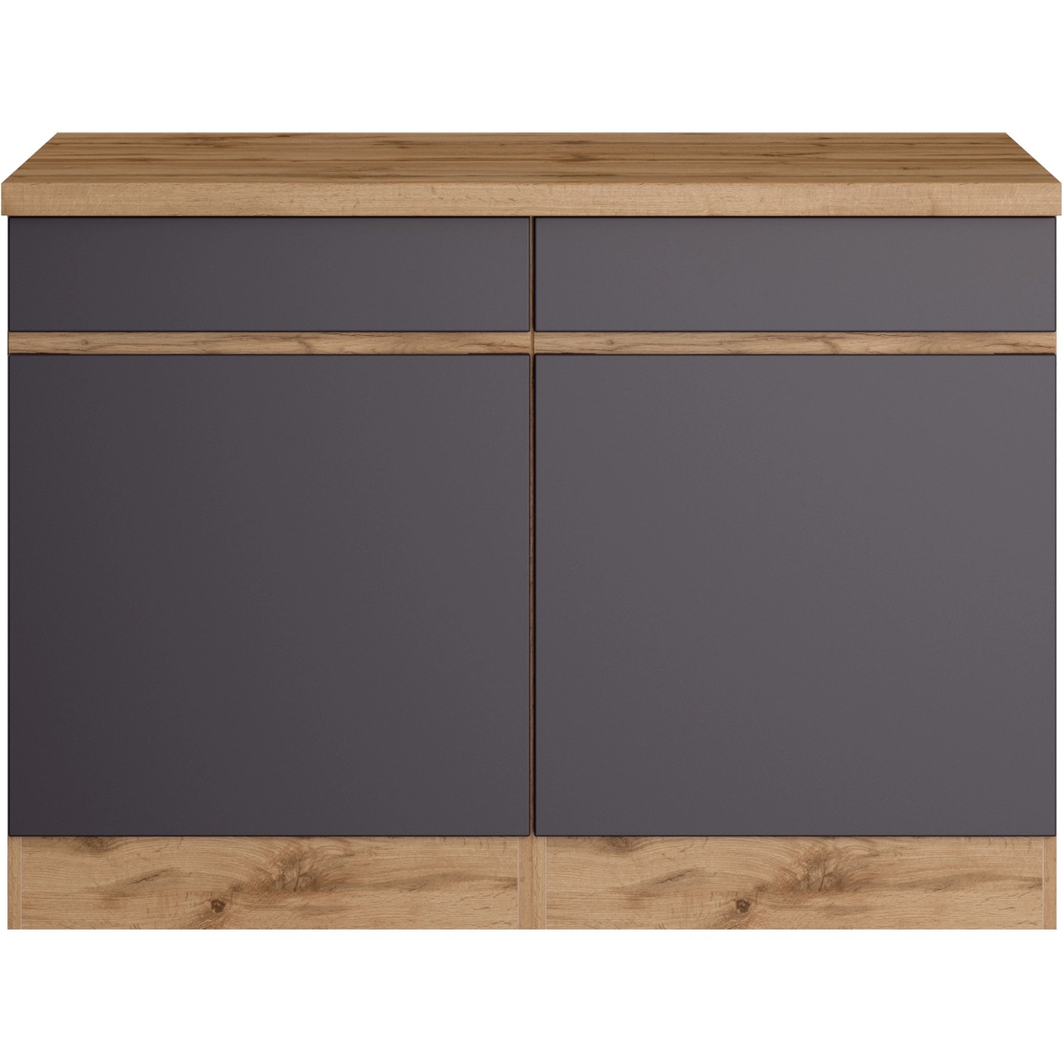 Held Möbel Küchenunterschrank Turin, 120 cm, Graphit/Wotaneiche, mit 2 Türen und Schubladen.