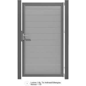 GroJa Lumino Tor, silbergrau mit anthrazitfarbenem Rahmen, 100x180 cm. Sichtschutzzaun Tor.