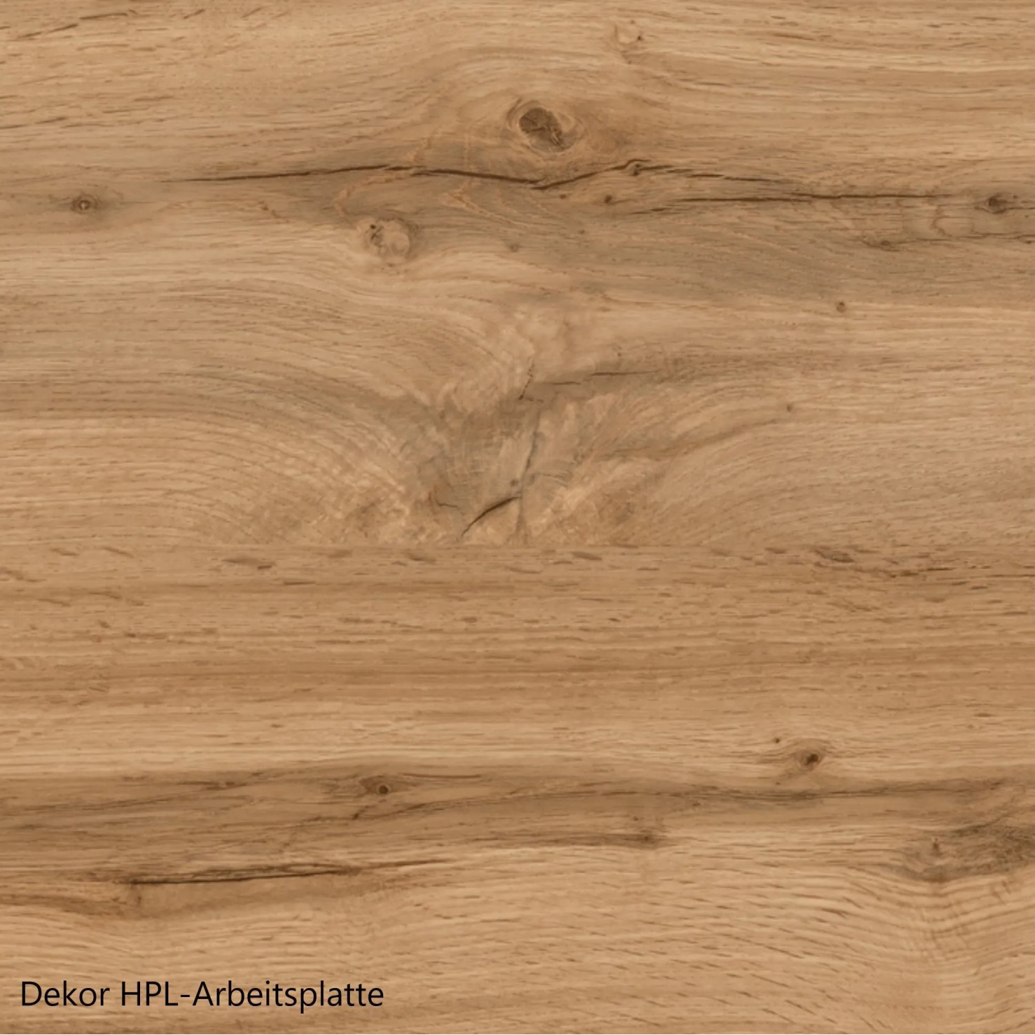 Detailaufnahme der Arbeitsplatte in Wotaneiche Optik der Held Möbel Küchenzeile Sorrento.