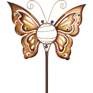 LED-Solarleuchte Casiole Schmetterling: Dekorative Gartenleuchte mit braunem Metall-Schmetterling und kaltweißem Licht.