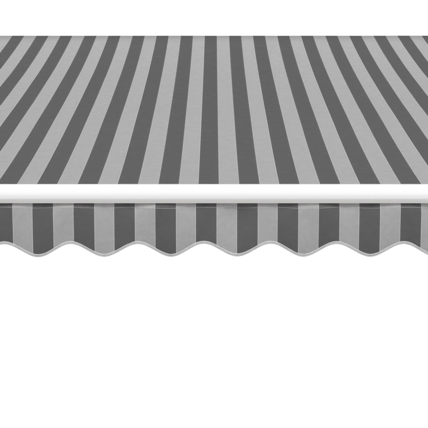 Gelenkarmmarkise Aventura, 4x2,5m, Grau-Weiß gestreift, mit Volant.