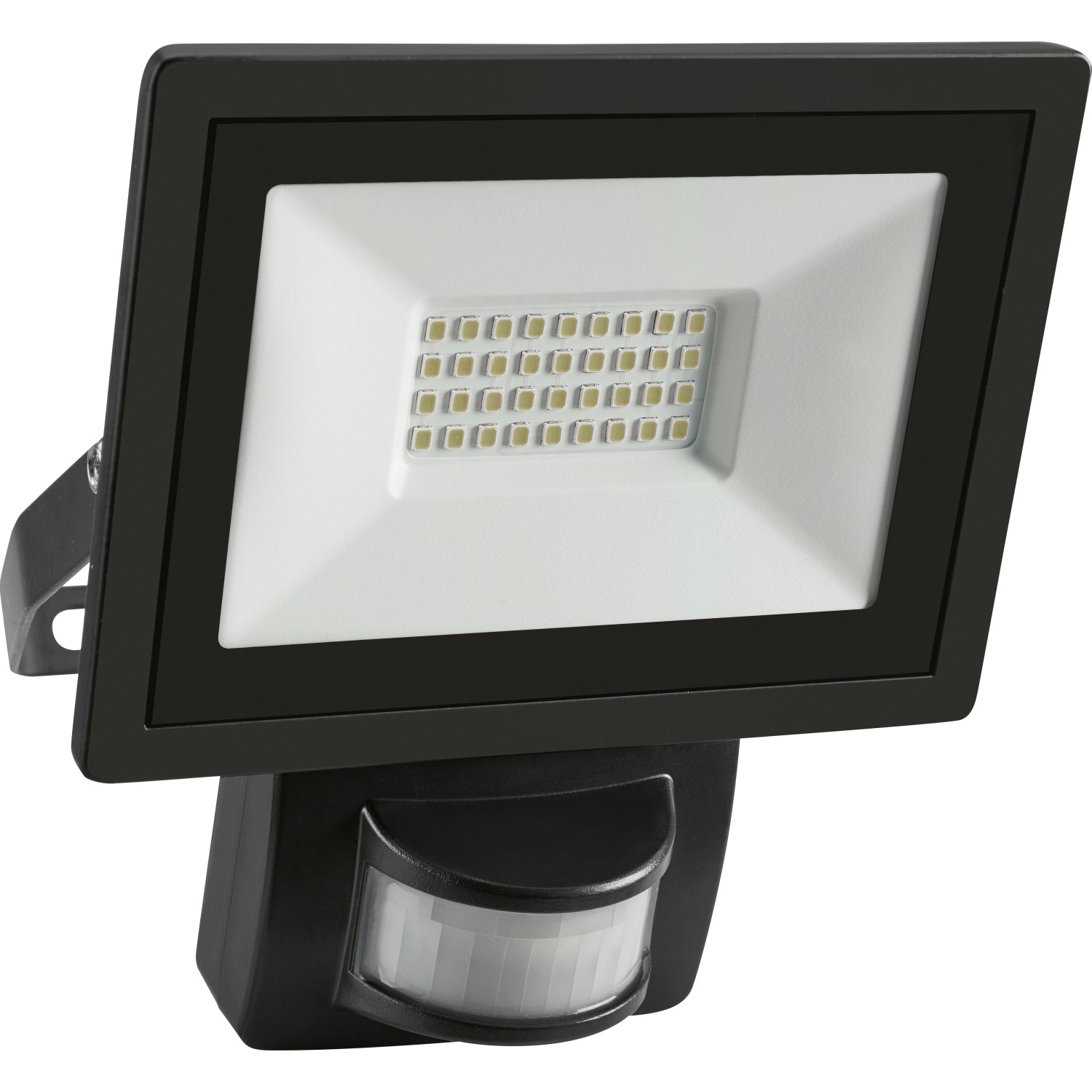 Schwarzer LED Außenstrahler mit Bewegungssensor, 14W, aus Aluminium für den Außenbereich.