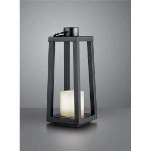 Schwarze Reality LED Solar Tischleuchte Loja im Laternen-Design für den Außenbereich.