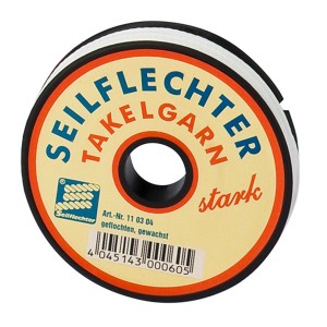 Seilflechter Takelgarn, mittelstark, 15 m, gewachst, auf einer Rolle.