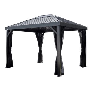 Sojag Pavillon Kiruna 1012 in Anthrazit mit Moskitonetzen. Wetterfest und stabil für Garten & Terrasse.