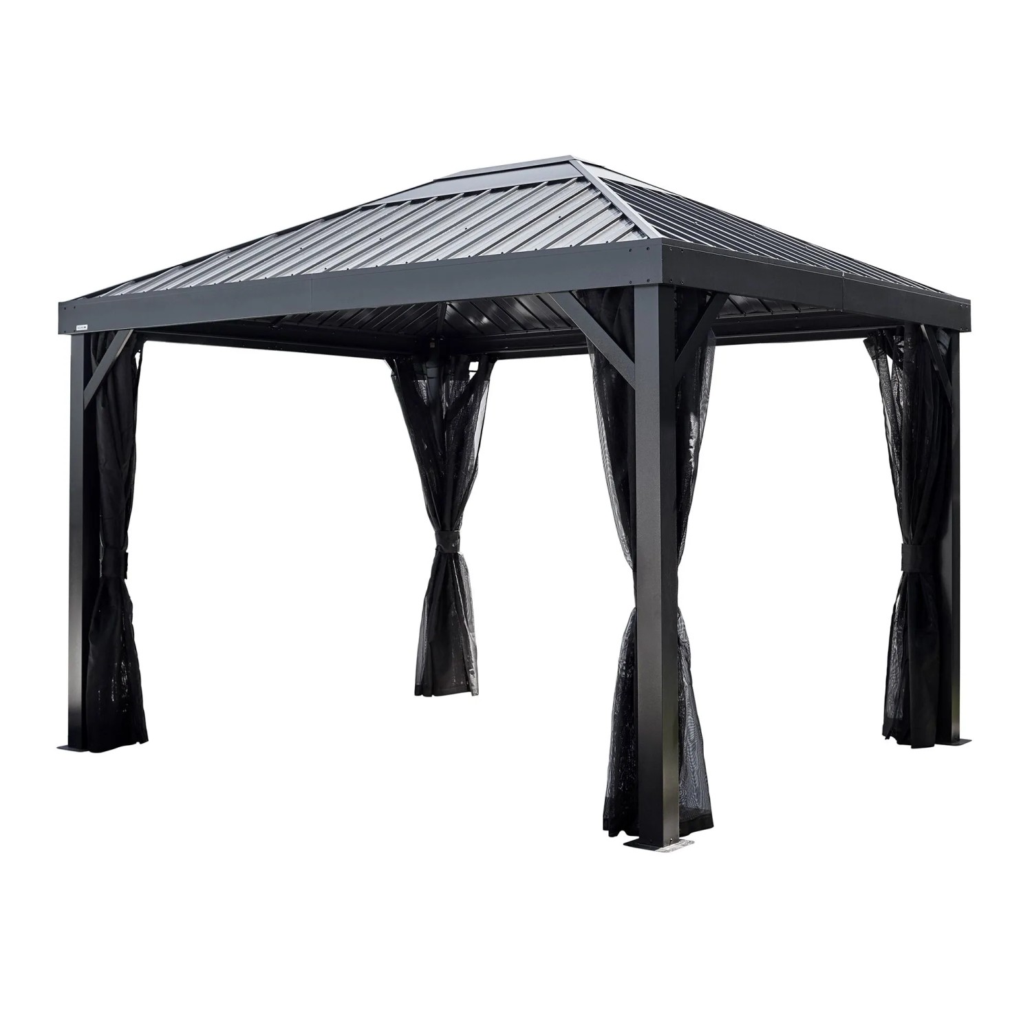 Sojag Pavillon Kiruna 1012 in Anthrazit mit Moskitonetzen. Wetterfest und stabil für Garten & Terrasse.