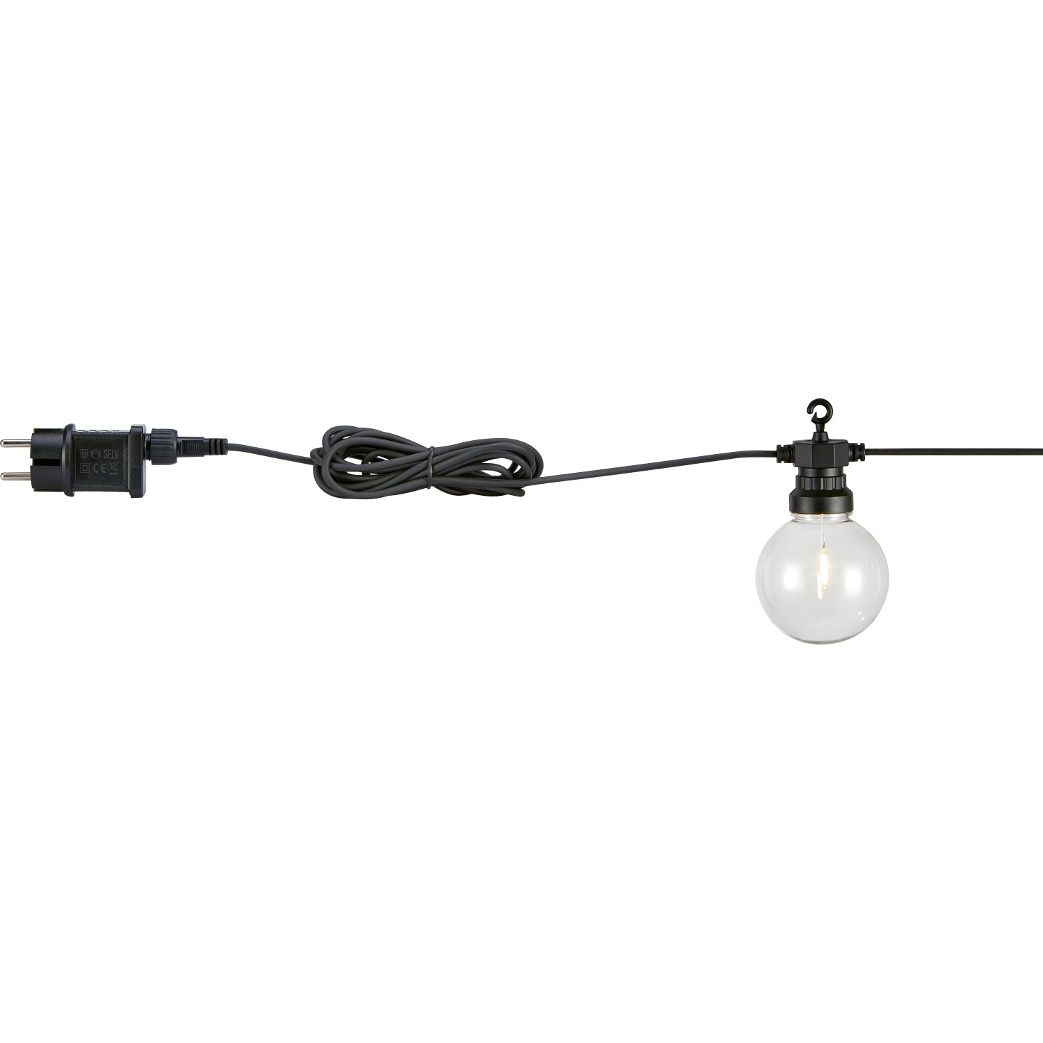 LED Lichterkette Filament, 10 m, klar, für Außen-Dekoration. Lichterkette mit runden Lampen.