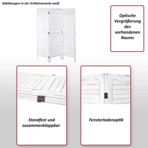 Weißer MCW Paravent G30, 3-teilig, 170x120cm, im Fensterladen-Design. Raumteiler für Deko und Wohnaccessoires.