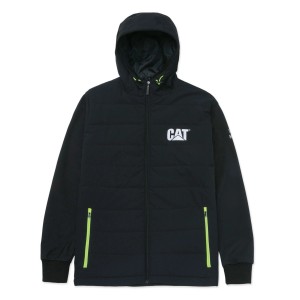 Schwarze Cat Winterjacke Tech Hybrid in Größe 2XL für Arbeitskleidung mit Kapuze und Reißverschlüssen.