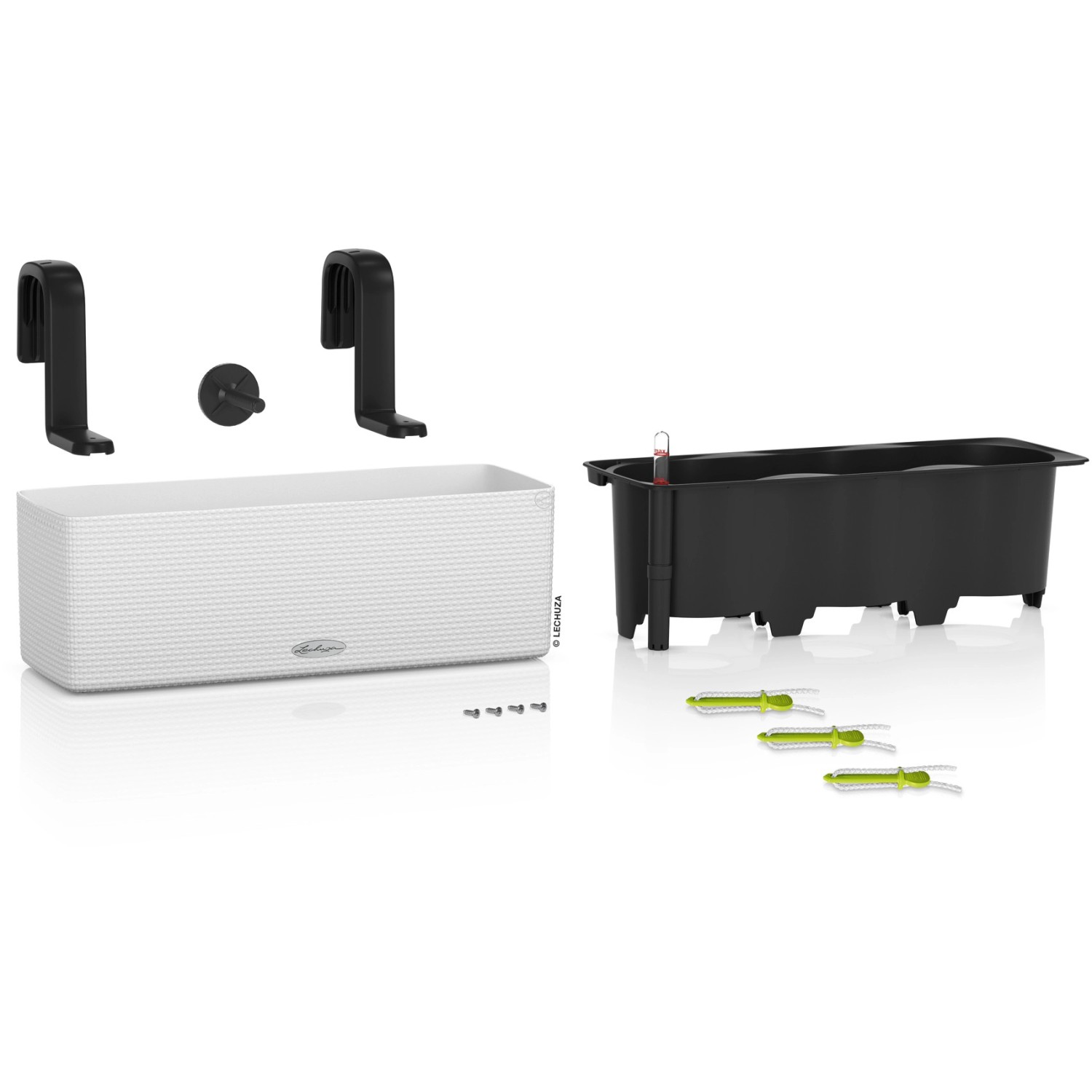 Lechuza Cube Color Triple Pflanzgefäß, weiß, 40x14x14cm, mit Zubehör für die Aufhängung.