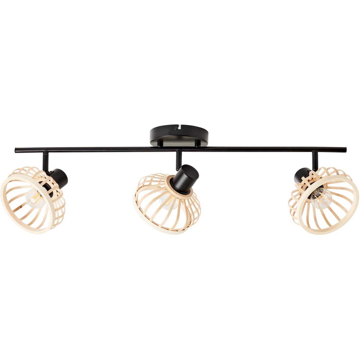 Brilliant Spotbalken Norah, 3-flammig, schwarz/natur, Bambus-Spots für Innenräume.