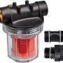 Einhell Vorfilter 12 cm für Pumpen, mit transparentem Gehäuse, Filtereinsatz und Anschlussnippel.