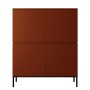 Ziegelrotes Selsey Highboard Bemmi, 100 cm breit, mit 4 Türen und schwarzen Metallbeinen. Modernes Sideboard.