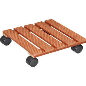 Eckiger, terracottafarbener Wagner Pflanzenroller aus WPC mit Rollen, 29x29 cm, FSC®-zertifiziert.