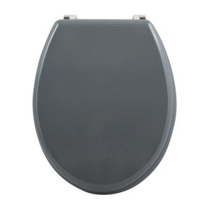 MSV WC-Sitz aus MDF, dunkelgrau, mit Edelstahlscharnieren, 45x37x5,6 cm.