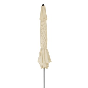 Geschlossener, naturfarbener Doppler Marktschirm Active Ø 376 cm. Marktschirm mit Drehfunktion.