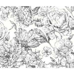 Komar Vliesfototapete Flowerbed mit Blumenmuster in Schwarz-Weiß, 300x250cm.