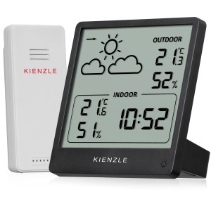 Kienzle Funk-Wetterstation Slim, schwarzes Display mit Innen- und Außensensor.