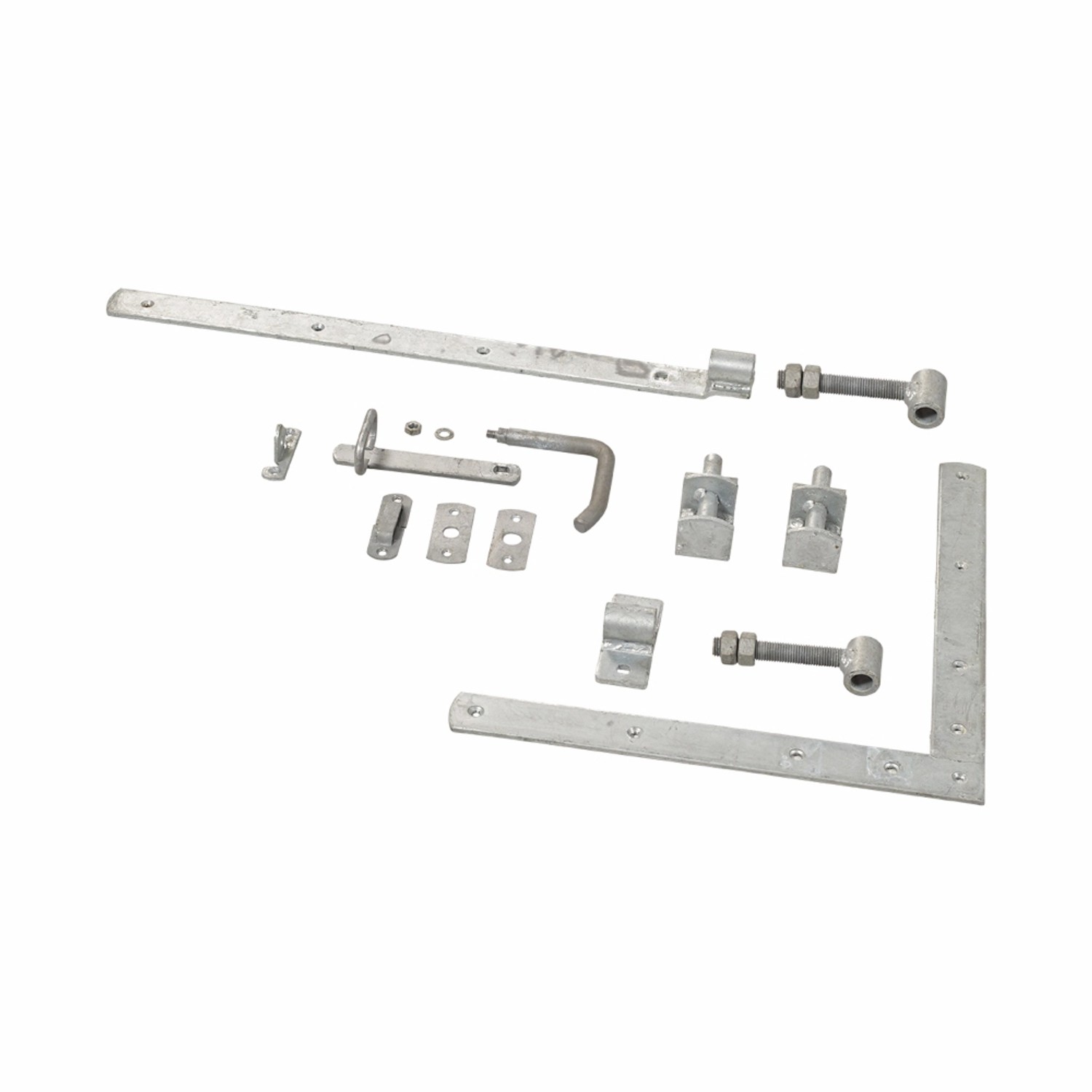 Beschläge-Set für Gartentor Country Nadelholz, weiß, 150x98cm, inklusive Winkel, Riegel und Scharniere.