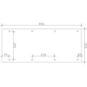 Skizze Einzelcarport Skan Holz Leimholz Eiche hell, Maße: 354x846cm, Pfostenpositionen.