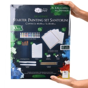Artina Santorini Malset, 30-teilig: Acrylfarben, Keilrahmen, Pinsel und Zubehör für Künstler.