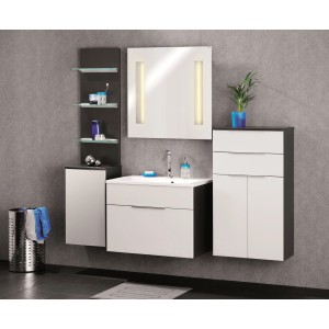 Fackelmann Kara Bad-Hängeschrank, anthrazit, 61 cm breit, mit Waschbecken und Spiegelschrank im Badezimmer.