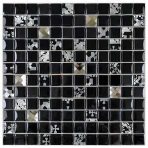 Mosaik Glas Retro Crystal, 30x30 cm, schwarz/silber, für Innenräume.