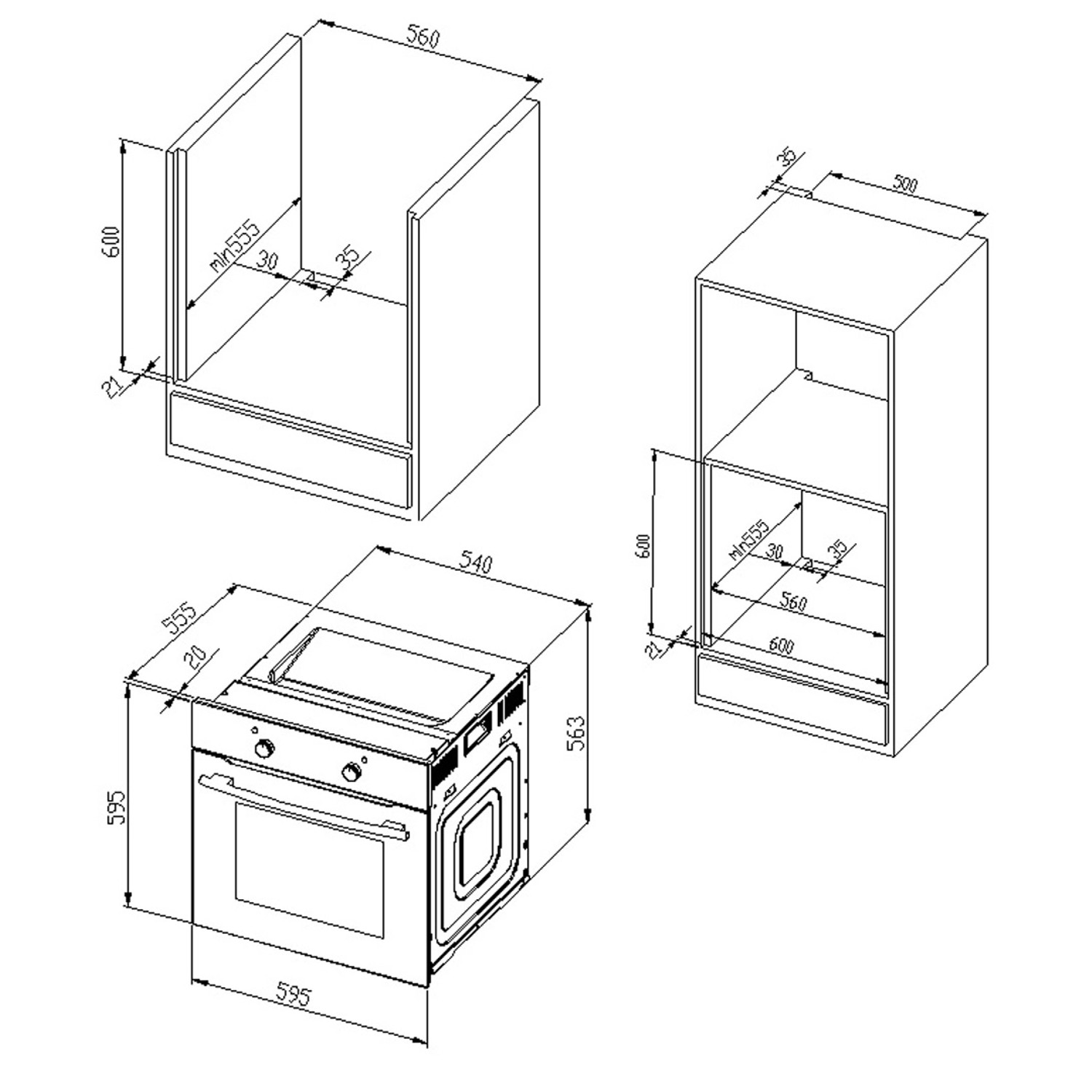 Technische Zeichnung der Küchenzeile Mailand 370 cm, Grau Hochglanz, ohne E-Geräte, mit Maßangaben.